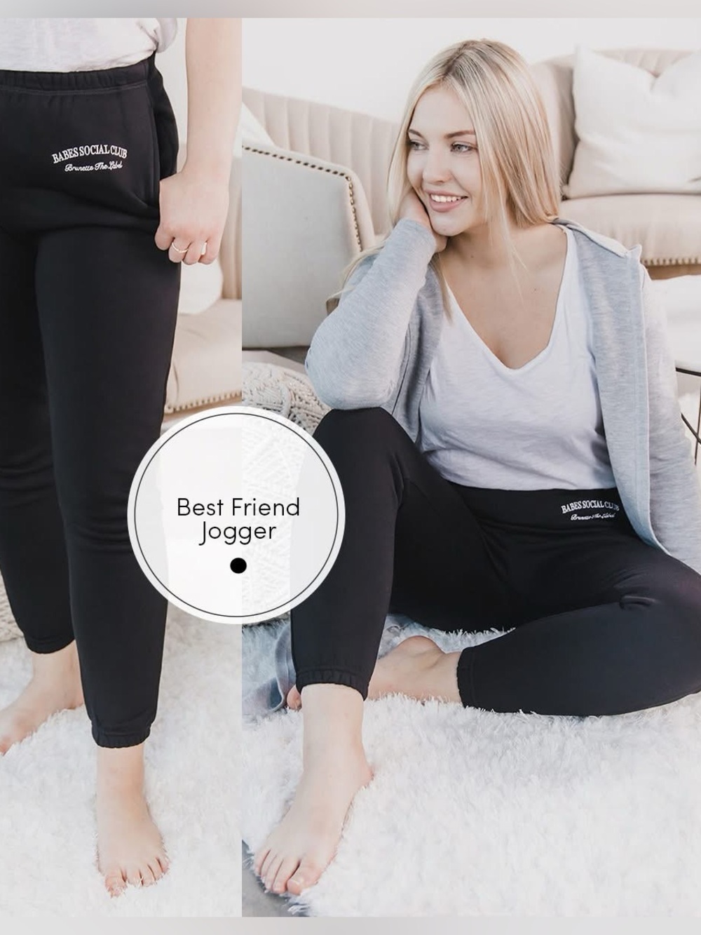 Brunette the Label Babes Social Club Best Friend Joggers (NWOT) Black, S/M